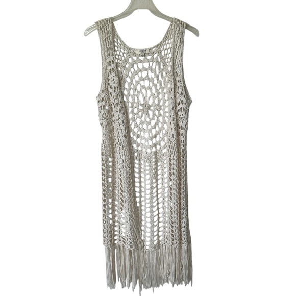 Umgee Sweaters - Umgee Crochet Fringe Ivory cardigan sweater size L